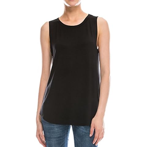 EttelLut - Women's Loose Fit Flowy Tank Tops - Cool Relaxed Regular and Plus Size - Ideal for Workout, Yoga, Running, Working Out at The Gym and Lounging Around - A1 Black Large Cover