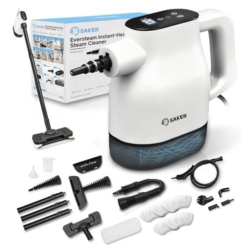 Image of Saker EverSteam Instant-Heat Steam Cleaner for Home,15s Heat-up Handheld Steam Cleaner with Mop Attachment&Fiber Cloths,Portable Continuous Refill Steamer for Cleaning of Floor, Car and Kitchen