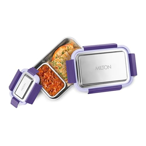 Image of MILTON Modern Meal Jr. Stainless Steel Tiffin, Set of 2 (750 ml,140 ml), Purple | Food Grade | BPA Free | Refrigerator Safe | Odour Free I Durable and Stylish Lunch Box for Home, Office & Travel