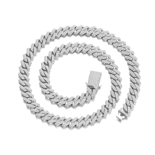 Iced Out Cuban Link Chain 10MM Silver/Gold Plated Cubic Zirconia Necklace Miami Bling Hip Hop Chain Gift for Men Women