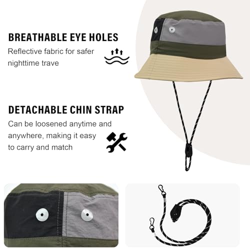 Image of Outdoor Kids Sun Hat Quick Dry Bucket Hat Multiple Color Patchwork for Boys Girls 8-15 Years UPF 50+ Summer Beach Hats