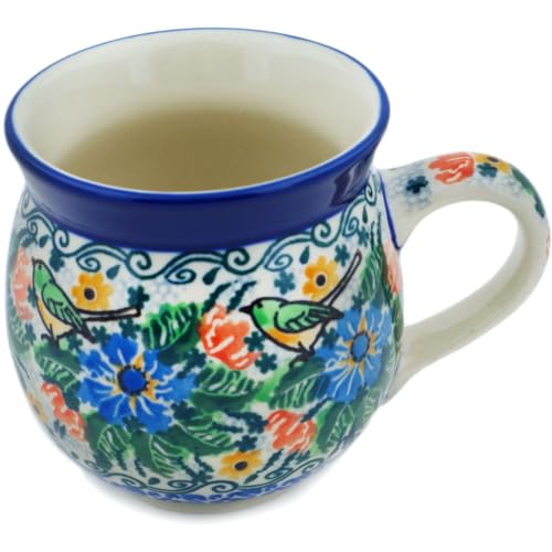 Polish-Pottery-Bubble-Mug-12-oz-Green-Bird-Garden-UNIKAT Polish Pottery Bubble Mug 12 oz Green Bird Garden UNIKAT