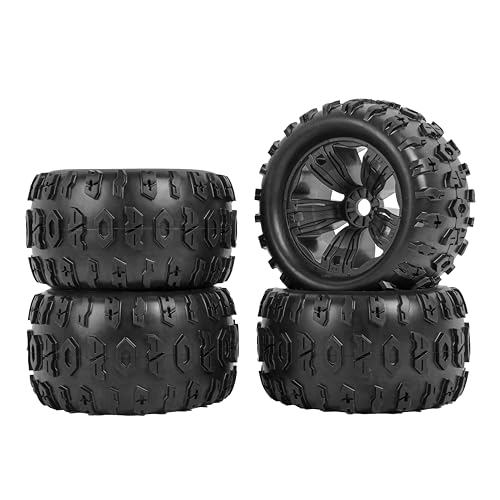 RC Station 17mm Hex RC Wheels and Tires 4PCS RC Truck Buggy 3.8 Tires Wheels for 1/8 1/10 Scale Arrma Kraton Notorious Outcast Typhon 6S 4S 3S Traxxas Maxx T Maxx Sledge Revo 3.3 Tires Wheels Preglued