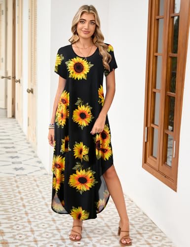 Image of JollieLovin Womens Plus Size Casual Summer Maxi Long Dress Short Sleeve T-Shirt Loose Sun Dress(L-5X)