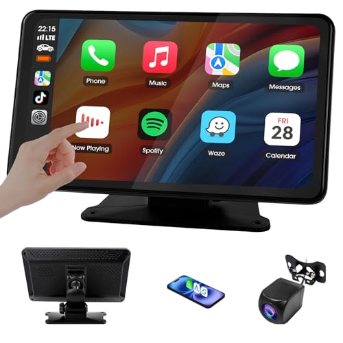 Haudio Portable CarPlay Voiture et CarPlay & Android Auto sans Fil, 7 Pouces Ecran Tactile avec Caméra de Recul, Bluetooth, Mirror Link, GPS, Commande Vocale,...
