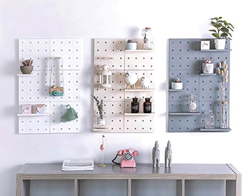 One Set of 2 Pegboard Floating Wall Shelves for Home Decor/Kitchen/Bathroom Storage and Organization, Non-Drilling (Grey)