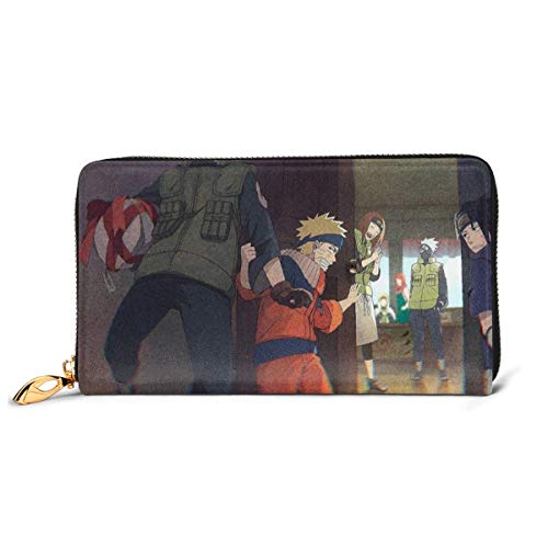 Preisvergleich Produktbild Naruto Team 7 Echtleder-Geldbörse mit Reißverschluss, lange Clutch, Münzfach, Kartenpaket für Damen und Herren
