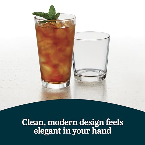 Image of Libbey Flare Rocks, Glass Tumbler Set, Stylish Lead-Free Drinking Glasses Set of 16, Dishwasher-Safe Glass Cups Set for Daily Use and Parties