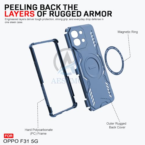 Image of AESTMO Back Case Cover for Oppo F31 / F33 5G | Magnetic Case with Built-in Metal Ring | Compatible with MagSafe Accessories | Shockproof Hybrid (PC + TPU (Blue)