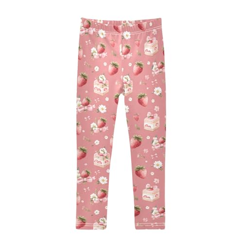 senya Girls Printed Leggings Yoga Pants Strawberry Cake Bow Pattern for Kids in 4t to 10 Years, 4T