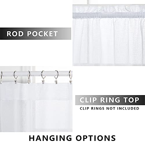 Image of KOUFALL Short Sheer Curtains 36 Inch Length for Kitchen Rod Pocket 2 Panels Linen Look Textured Cafe Curtain Semi Sheer Tier Curtains for Small Window Bathroom Farmhouse Style 30x36 inches Long White