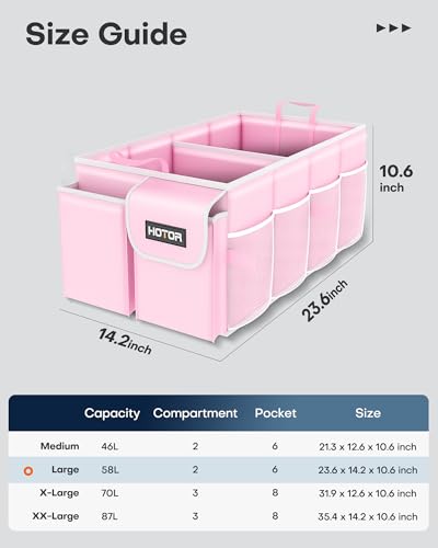 Image of HOTOR Trunk Organizer for Car - Car Organizer, Foldable Trunk organizer for SUVs & Sedans, Sturdy Organization for Car Accessories, Tools, Sundries, Pink, 2 Compartments, 23.6 inchx14.2 inchx10.6 inch