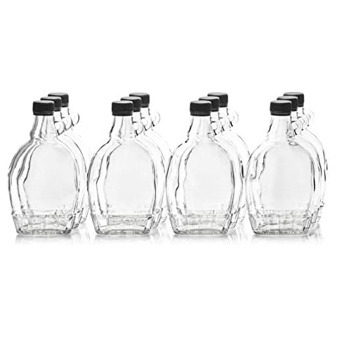 North Mountain Supply 12 Ounce Glass Maple Syrup Bottles with Loop Handle & Black Plastic Tamper Evident Lids - Case of 12 Cover
