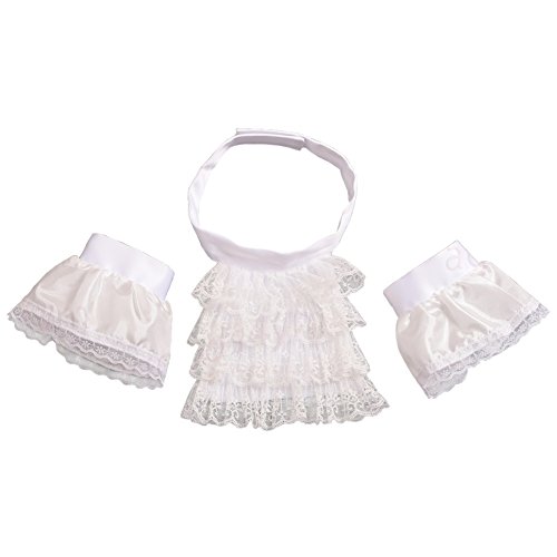 BLESSUME White Colonial Lace Jabot Cuffs Set Costume Accessory (Little White Jabot Cuffs Set)