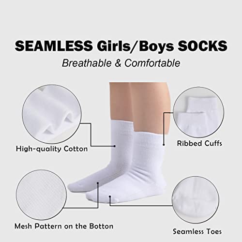 Marchare Girls Crew Socks Seamless Kids Socks Cotton School Socks White Black Grey Navy 6 Pack3