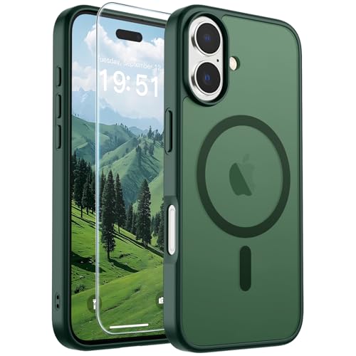 Image of SUPFINE Magnetic for iPhone 17 Case (Compatible with MagSafe)(Military Grade Drop Protection) Translucent Matte Shockproof with Anti-Fingerprint Phone Cover 2025,Forest Green