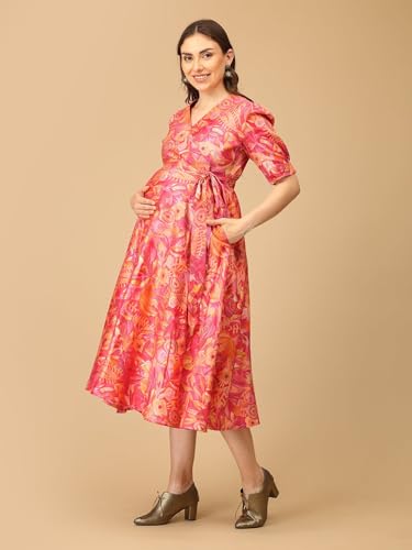 Image of The Mom Store Maternity and Nursing Wrap Dress for New Mom | Pre and Post Pregnancy Wear for Womens | Trendy Stylish Printed Friendly Dresses for Women | Comfortable