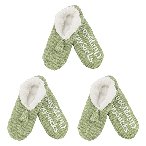 Image of BambooMN Adult Women Super Soft Warm Cozy Fancy Yarn Slippers Non-Slip Lined Socks, Indoor Comfy House Slippers, 3 Pairs