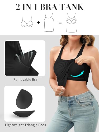 Image of V FOR CITY Women's Tank Top with Built in Bras Adjustable Wide Strap Padded Camisole Summer Cami Shirts