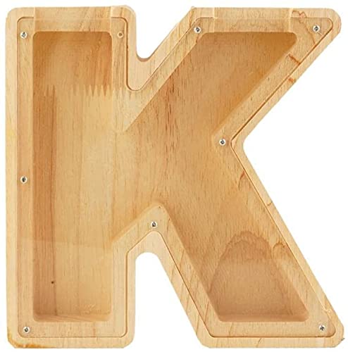 WeiDu77 Twenty-six English Alphabet A-Z Letter Piggy Bank,Large-Capacity Transparent Wooden Alphabet Piggy Bank，Personalized Coin Savings Box, Name