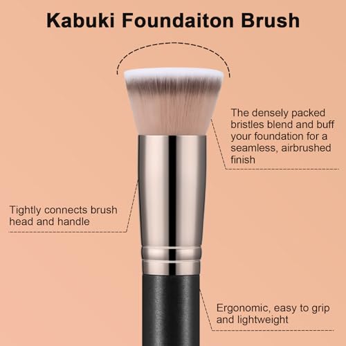 TEOYALL Kabuki Foundaiton Pinsel, weiche dichte synthetische Borsten flache Top -Mischpinsel für flüssige Creme Kontur Bronzer Fundament