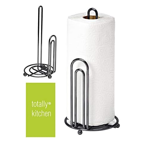Totally Kitchen Paper Towel Holder | Simple Tear Standing Paper Towel Dispenser | Heavy Duty Metal Construction | Fits Rolls | Gun Metal Cover