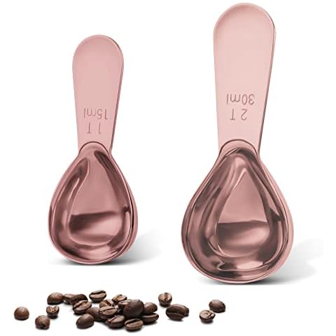 Stainless steel coffee scoop 2-piece set (1 tbsp, 2 tbsp) durable Tablespoon, ergonomic measuring spoon, Suitable for small and large jars，short-handled spoon (Rose Gold) Cover