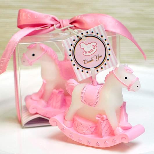 DISOK - Lote de 20 Velas Caballo Balancín Bautizo. Originales velas como motivo detalle de bautizo niña. Velas Bautizo. (20-Rosa) Detalles y regalos, recuerdos para bautizos, baby shower party niñas