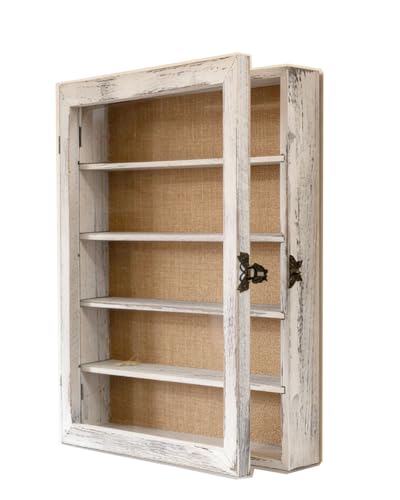 Image of Extra Large Wooden Shadow Box, Framed Glass Door Display Case with Linen Dark Frame for Wedding Bouquets Flowers Awards Tickets (Old White)