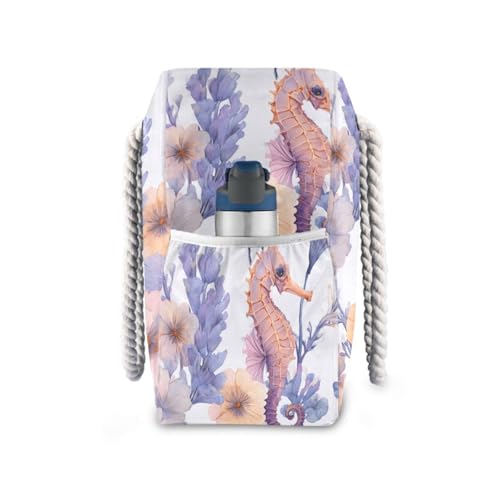 susiyo Seahorses and Flowers Beach Bags for Women Large Travel Tote Bag Waterproof Sandproof Lightweight Swim Pool Bag for Family Outdoor3
