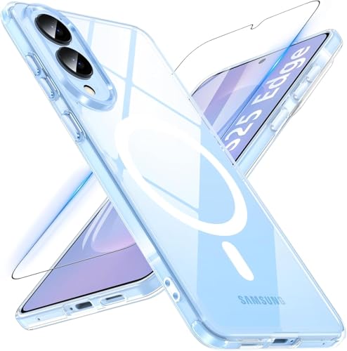 Image of Back Cover Case + Tempered Glass for Samsung Galaxy S25 Edge 5G | Mag-Safe Compatible | Transparent Mobile Phone Back Cover Case for Samsung Galaxy S 25 Edge 5G | TPU Transparent Case