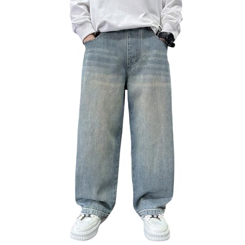 Tween Boys Straight Leg Jeans Elastic Waistband Loose Denim Pants with Building Pattern for Kids Clothes Boys2
