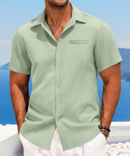 PORCLAY Short Sleeve Shirts for Men Summer Casual Button Down V Neck Tops Collared Solid Beach Blouses - Image 5