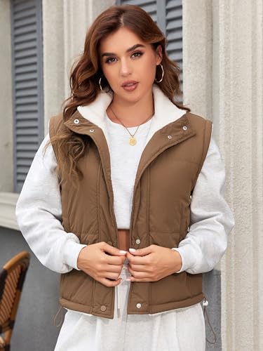 ZAFUL Womens 2024 Fall Cropped Puffer Vest Reversible Zip Up Quilted Vest Sleeveless Winter Fleece Jacket Outerwear2