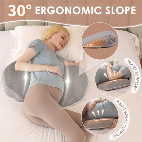 Image of Chilling Home Pregnancy Pillow - Upgraded Memory Foam Maternity Pillow for Pregnant Women - Wedge Pillows for Sleeping - Support for Back, Belly, Waist - Removable Cooling Cover