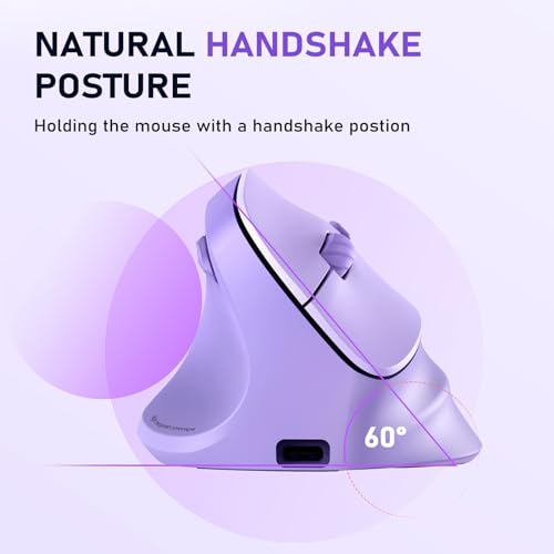 Image of MEETION Left-Handed Ergonomic Mouse, Vertical RGB Wireless Design, Purple | Comfortable vertical grip for left-handed users, rechargeable battery, Bluetooth 5.2 /3.0, USB-A receiver, 4 DPI settings