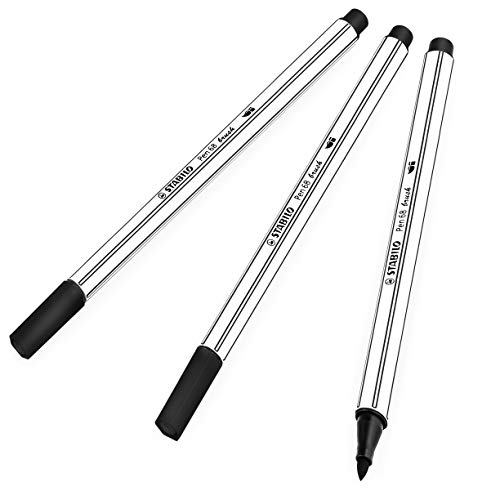 STABILO - Rotulador de punta de fibra premium con punta de pincel 68 pinceles, paquete de 3, color negro