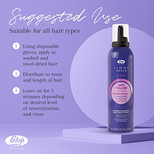 Image of Lisap Light Scale Care Anti-Yellow Mousse, Purple Toner for Blonde Highlights, Nourishing & Hydrating, Neutralizes Brassy Tones