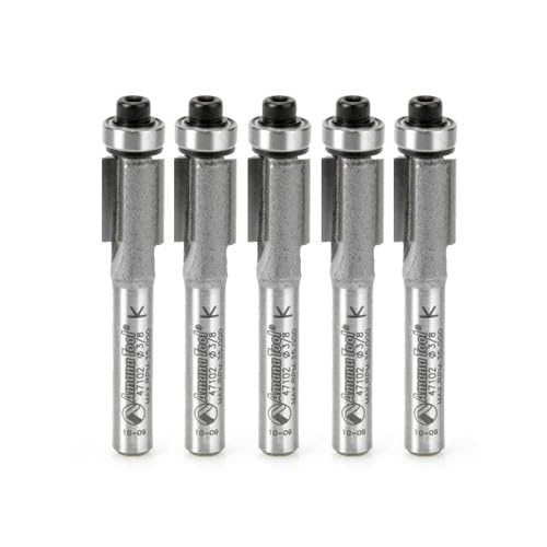 Amana Tool 47102-5 5-Pack Carbide Tipped Flush Trim 3/8 D x 1/2 CH x 1/4 Inch SHK x 2-1/8 Inch Long Router Bits w/ Lower Ball Bearing