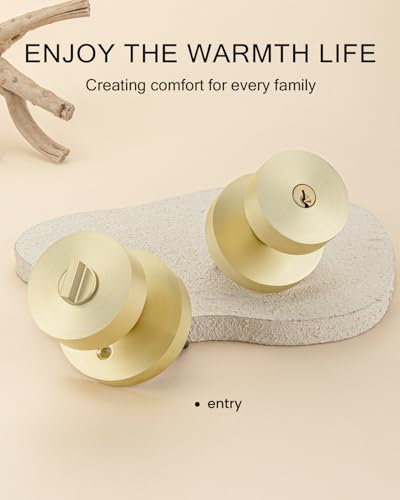 Image of Haidms Gold Door Knobs with Key, Heavy-Duty Zinc Alloy Keyed Entry Door Knobs Exterior, Brushed Gold Front Door Knob with Lock, Keyed Different, 6 Pack