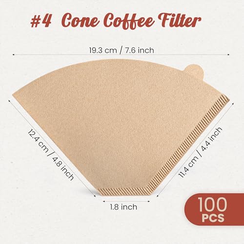 Image of #4 Coffee Filters 100 Count, Unbleached Cone Coffee Filters 8-12 Cup