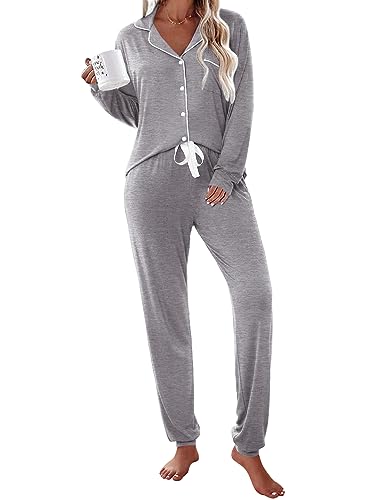 Ekouaer Pajamas Set Long Sleeve Sleepwear Womens Button Down Soft Pjs