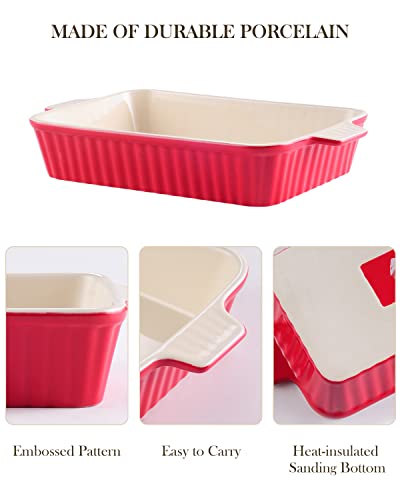 Bakeware Set of 4, MALACASA Porcelain Baking Pans Set for Oven, Casserole Dish, Ceramic Rectangular Baking Dish Lasagna Pans for Cooking Cake Pie Dinner Kitchen, Red (9.5"/11.25"/12.75"/14.5") - Image 4