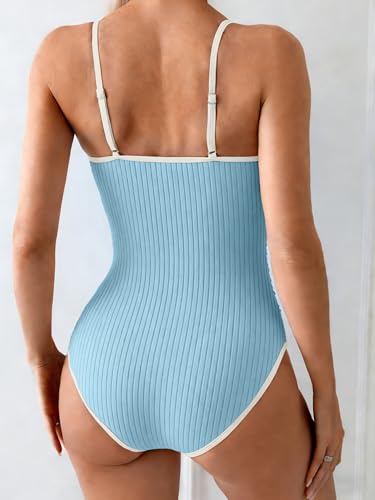 Image of Eomenie Women's One Piece Swimsuit Tummy Control Slimming Bathing Suit Color Block Spaghetti Strap 1 Piece Swim Suit Swimwear