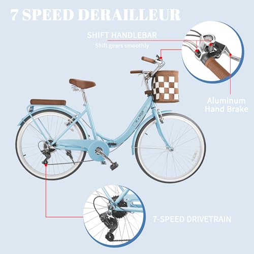 Foldable 26-Inch Women's Bike with 7-Speed, Classic Design (Blue)