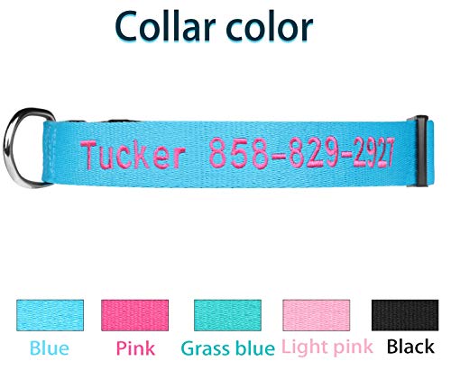 FlowerTown Personalized Dog Collar with Embroidered Name and Phone Number, Custom Dog ID Collars 4 Adjustable Sizes with Safety Release Buckle and D-Ring (Normal), Blue - Image 6