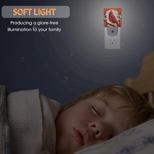 Image of Red Cardinal Night Light,Night Lights Plug into Wall with Dusk to Dawn Sensor,Lamp for Bedroom Bathroom Hallway Nightlight for Women Girls
