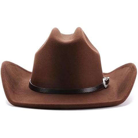 thuizen Western Pinch Crown Rolled Cowboy Hat with Buckle (Brown) Cover