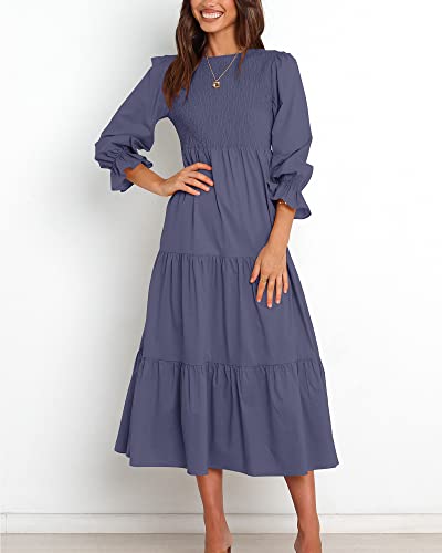 BTFBM Women Casual Long Sleeve Crew Neck Fall Dress Bohemian Relaxed Fit Floral Flowy Maxi Dresses Tiered Cocktail Dress
