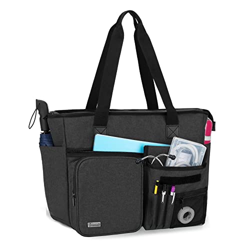 nursing supply bag - Trunab Nurse Tote Bag for Work with Padded 15.6” Laptop Sleeve, Black